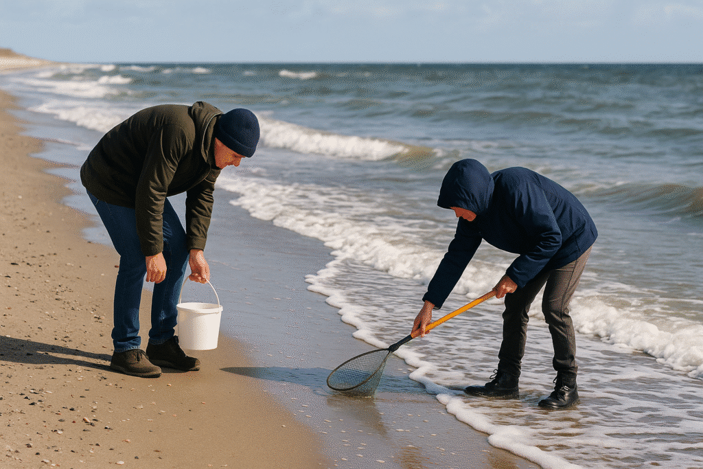 Bernsteinsucher am Strand von Rømø in Dänemark